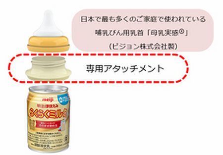 缶入り乳児用液体ミルクで“哺乳びん用乳首”のアタッチメント開発