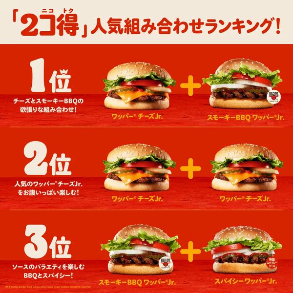 バーガーキング「2コ得(ニコトク)」キャンペーン人気組み合わせランキング