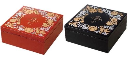 ゴディバの“スイーツおせち”朱塗・漆黒2種類の重箱