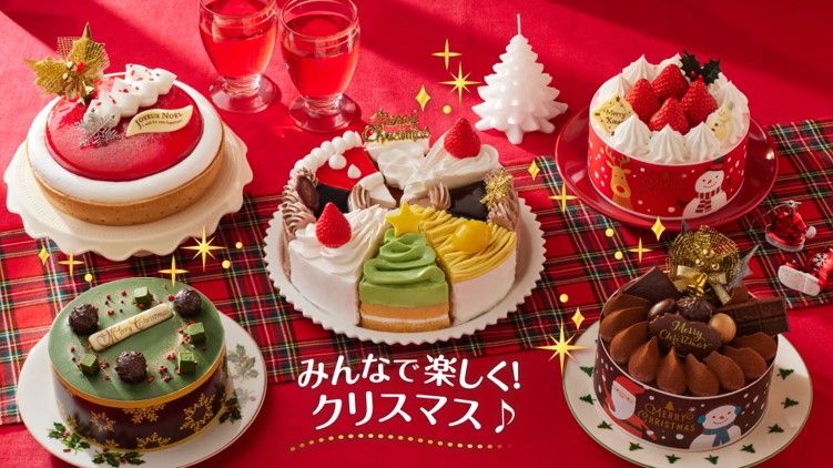 山崎製パン「2022年クリスマスケーキ」例(ストロベリーレアチーズタルト、お抹茶ケーキ、ショートケーキ詰合せ、生ケーキ、生チョコケーキ)