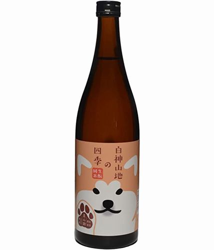 日本酒類販売「白神山地の四季 生もと純米 秋田犬ラベル」