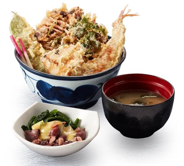 天丼てんや「初夏天丼 プラス初夏小鉢(ほたるいかの辛子酢味噌がけ)」