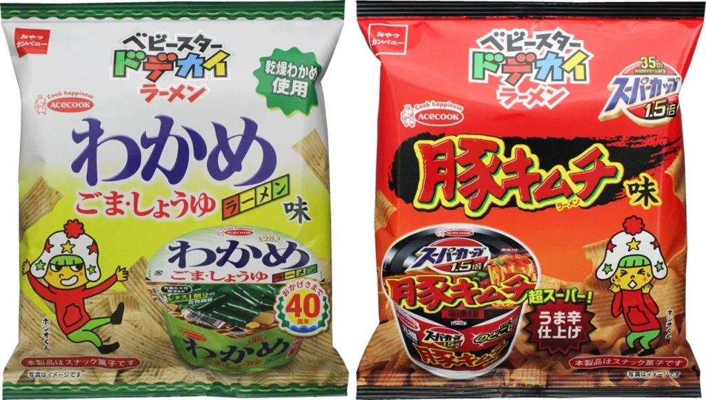 おやつカンパニー「ベビースタードデカイラーメン」エースコック わかめラーメン味/豚キムチ味