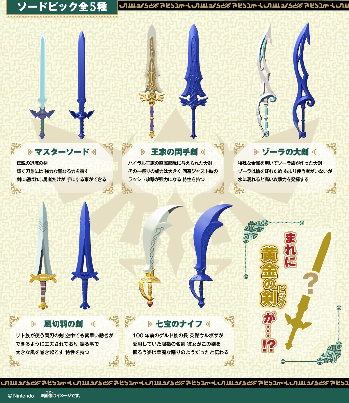 「ゼルダの伝説 ティアーズ オブ ザ キングダム ソードピック&グミ」発売、マスターソード・ゾーラの大剣・七宝のナイフなどのピック入り、グミは ...