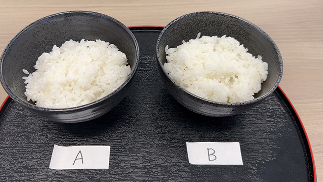 Ａ:マンナンヒカリ入り、B:通常のお米