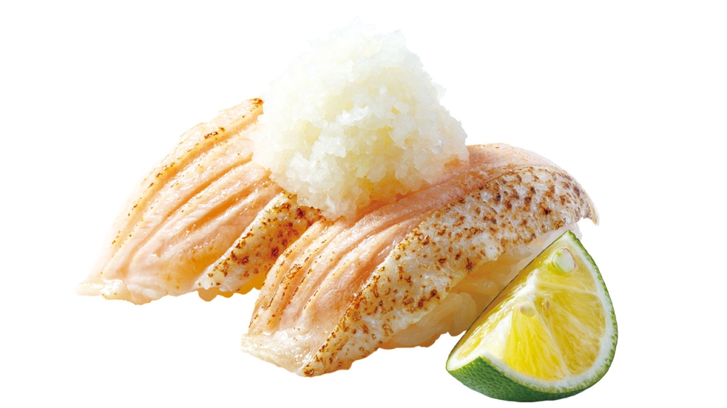 「炙りとろサーモン(すだちおろし)」/はま寿司の大切り大とろびんちょうと夏のスタミナ祭り