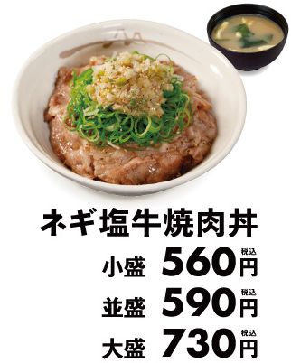 松屋「ネギ塩牛焼肉丼」サイズ別価格一覧