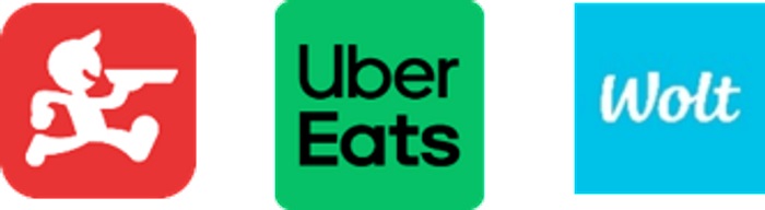 出前館、Uber Eats、Wolt ロゴ