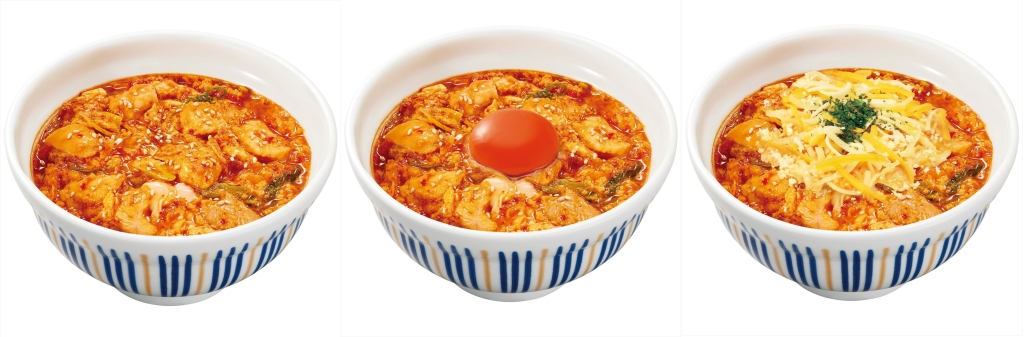 なか卯 左から「旨辛親子丼」「とろたま旨辛親子丼」「チーズ旨辛親子丼」