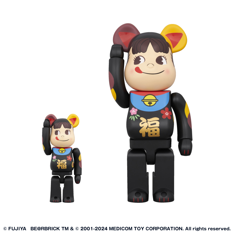 不二家「BE@RBRICK 招き猫 ペコちゃん 福 黒 100% & 400%」