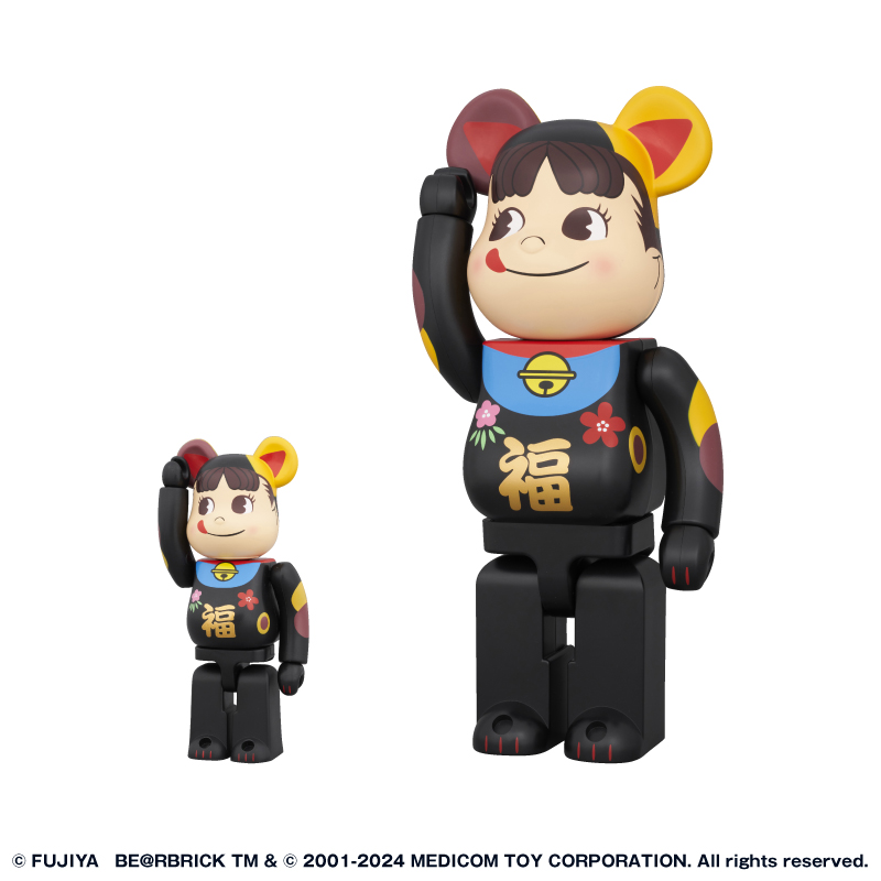 不二家「BE@RBRICK 招き猫 ペコちゃん 福 黒 100% & 400%」