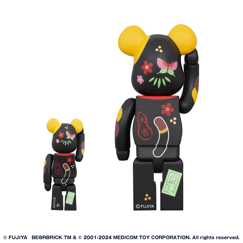 不二家「BE@RBRICK 招き猫 ペコちゃん 福 黒 100% & 400%」