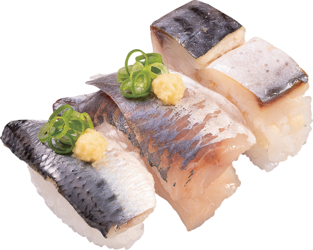 かっぱ寿司「3種の光物食べ比べ(北釧まいわし･国産天然あじ二枚重ね･肉厚とろ〆さばの押し寿司)」