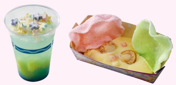 「スパークリングカクテル ラム&パイナップル」「ホタテ貝のマッシュポテト、シュリンプチップ添え」 