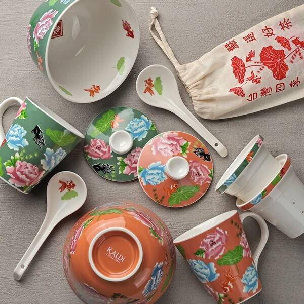 カルディ2024年「台湾特集」どんぶりれんげ･茶こし付きマグカップ