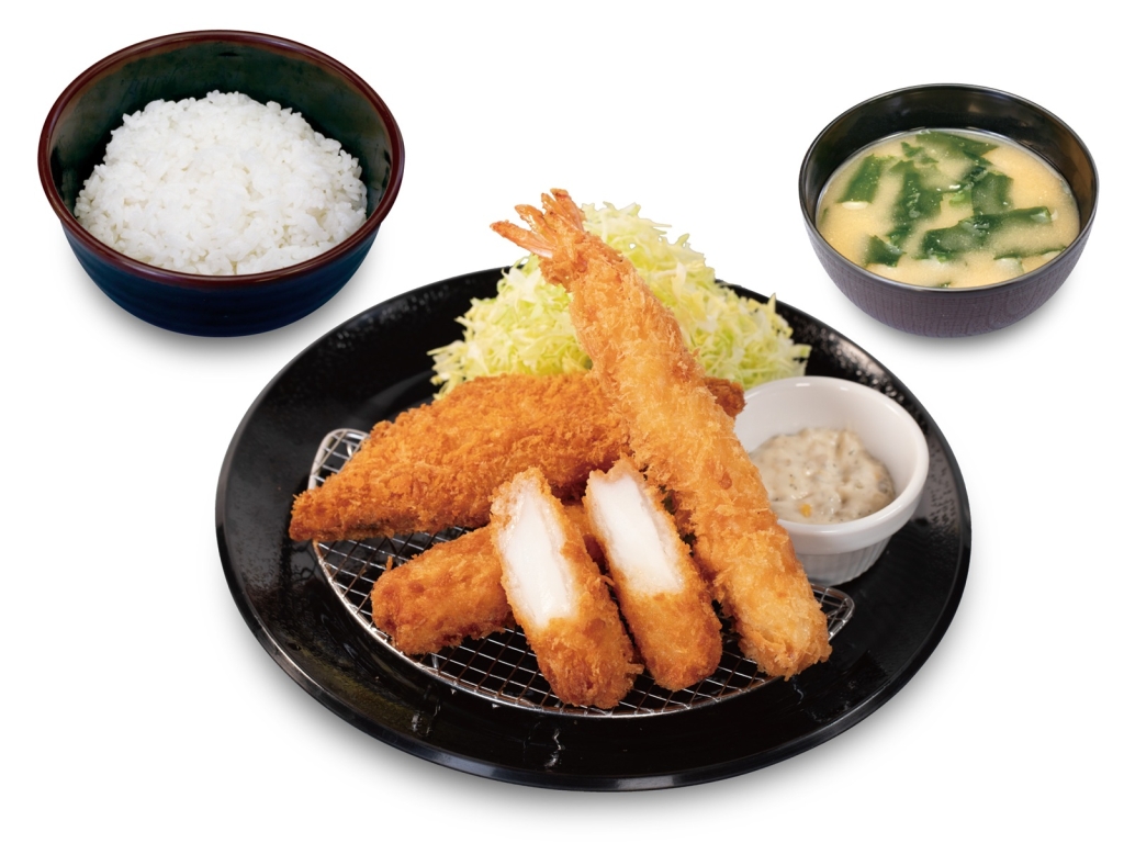 松のや「海鮮盛合せ定食(イカ･サーモンフライ･海老)」