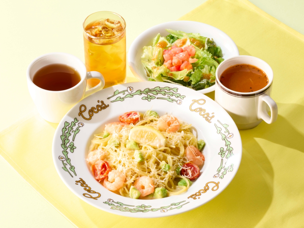 ココス「海老とアボカドのレモンクリームパスタランチ」