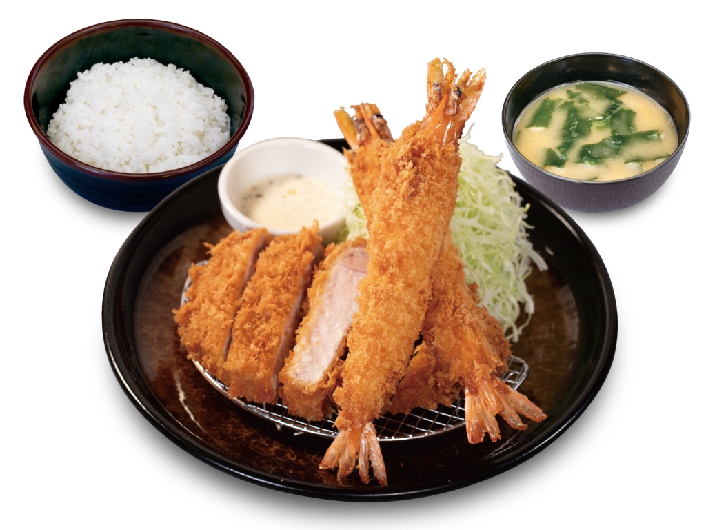松のや「“大麦豚”厚切りロースかつ&有頭大海老フライ2尾定食」