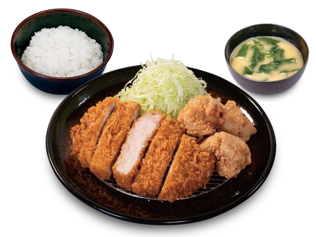 松のや「“大麦豚”厚切りロースかつ&唐揚定食」