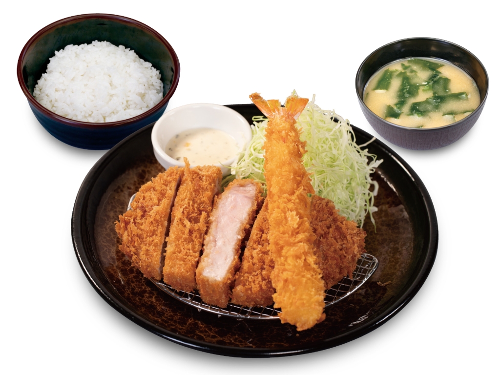松のや「“大麦豚”厚切りロースかつ&海老フライ1尾定食」