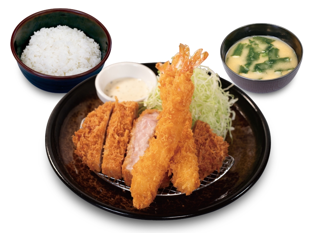 松のや「“大麦豚”厚切りロースかつ&海老フライ2尾定食」