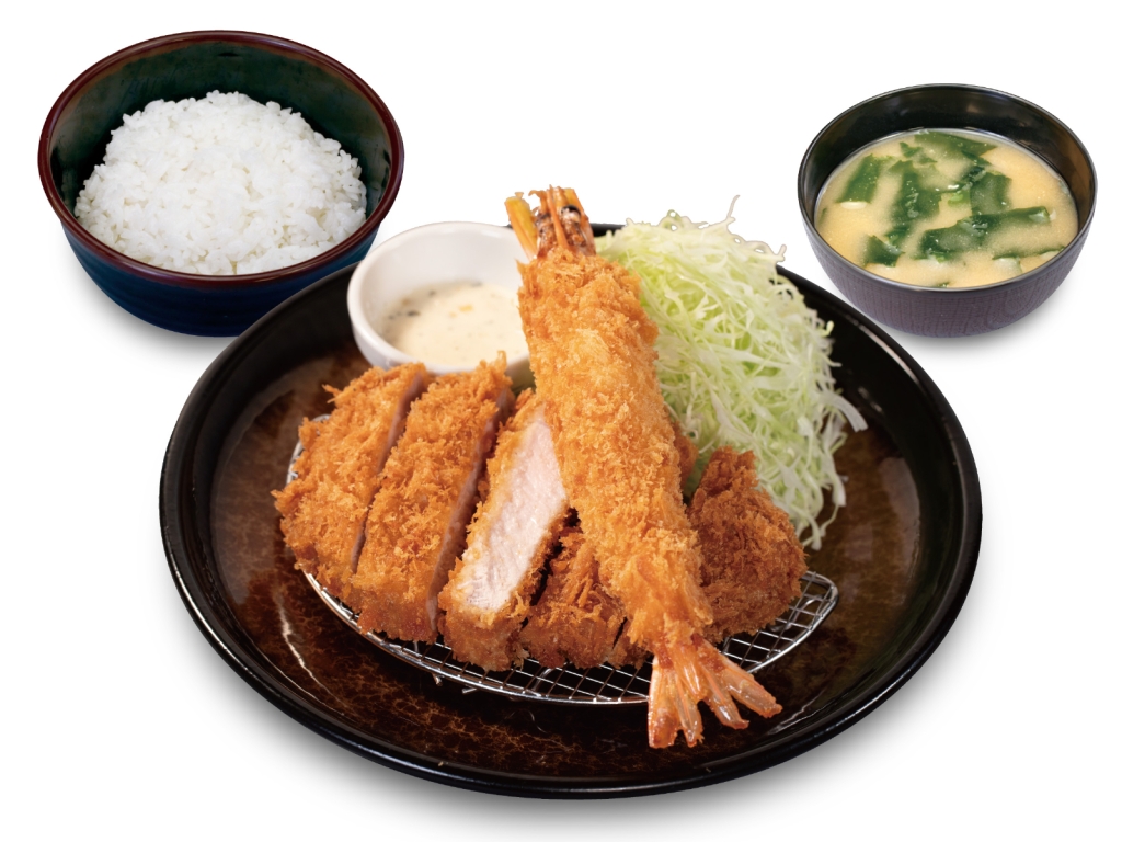 松のや「“大麦豚”厚切りロースかつ&有頭大海老フライ1尾定食」