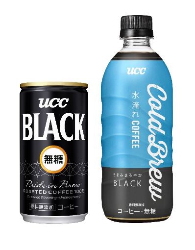 「UCC BLACK無糖 缶185g」と「UCC Cold Brew BLACK PET500ml」