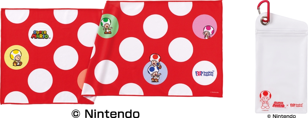 サーティワン、キノピオデザインのオリジナルクールタオルとカラビナケース