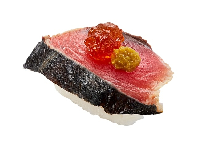 かっぱ寿司、鹿児島県指宿市産『厚切り 炭焼きかつおたたきポン酢ジュレのせ 柚子胡椒付き』