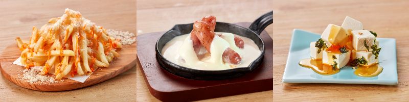 チーズまみれポテト、チーズソーセージ 、韓国風クリームチーズ