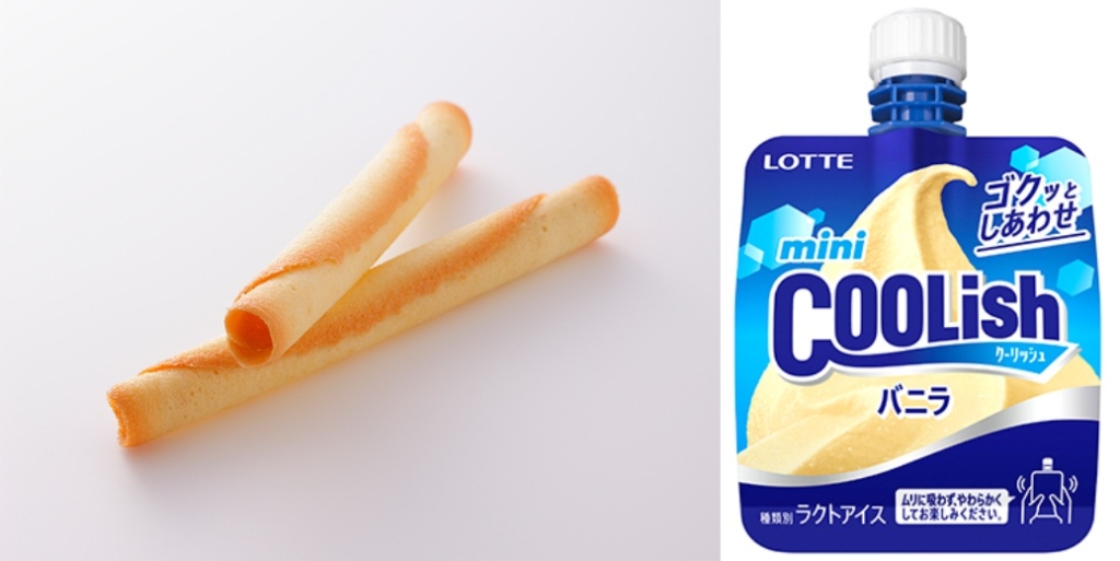 ヨックモック「シガール」2本とロッテ「ミニクーリッシュ バニラ」80ml