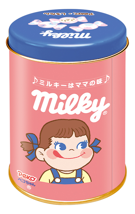 不二家洋菓子店「ミルキー缶(ミルキーペコ×ミルキーしろたん)」(裏)