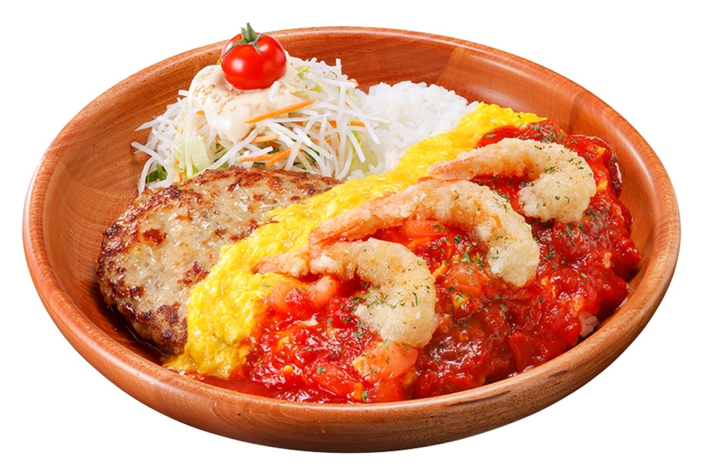 びっくりドンキー「角切りトマトとシュリンプのオムバーグディッシュ」