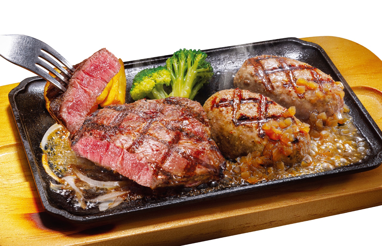 「リブロースステーキ(150g)&大俵ハンバーグ」※写真の大俵ハンバーグは200g