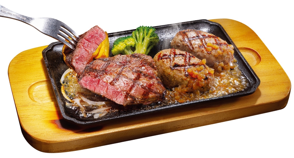 「リブロースステーキ(150g)&大俵ハンバーグ」※写真の大俵ハンバーグは200g