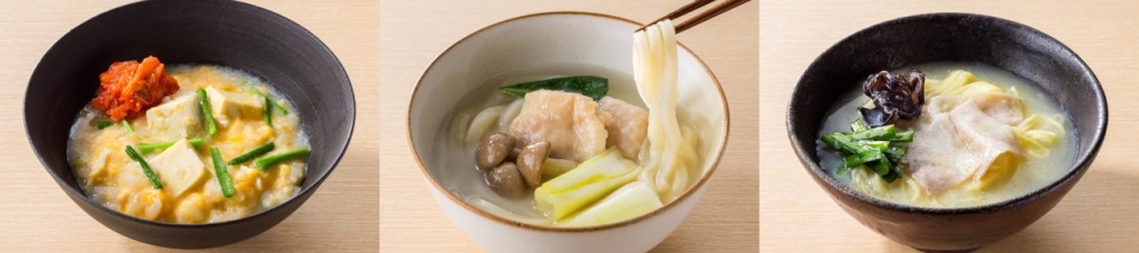 「参鶏湯風だし」を使った参鶏湯風クッパ、カルグクス風うどん、参鶏湯風ラーメン