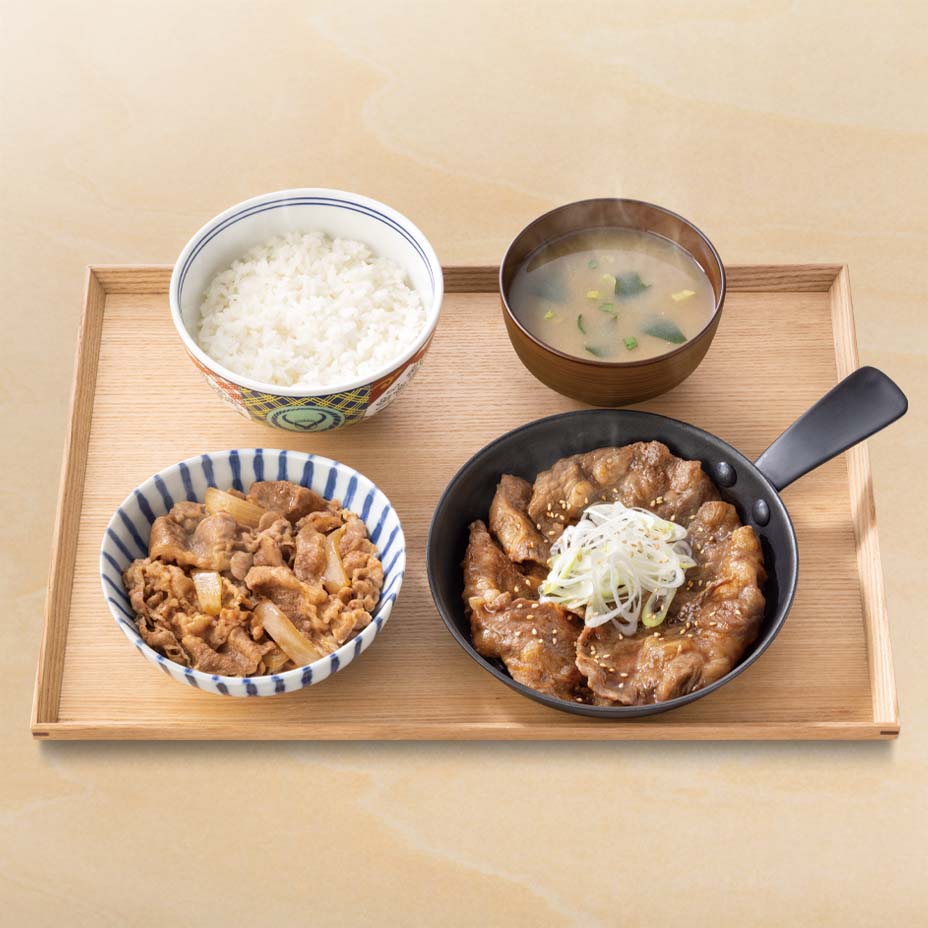 吉野家「W定食(牛皿・牛カルビ定食)」税込1,064円