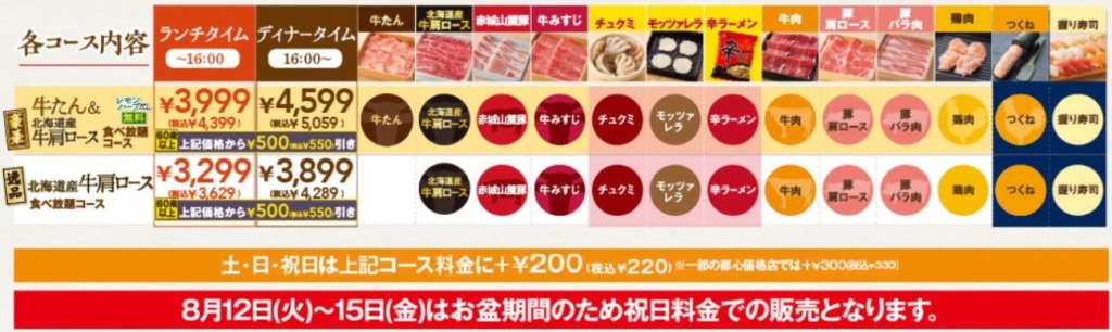 「北海道産牛肩ロース」食べ放題コース