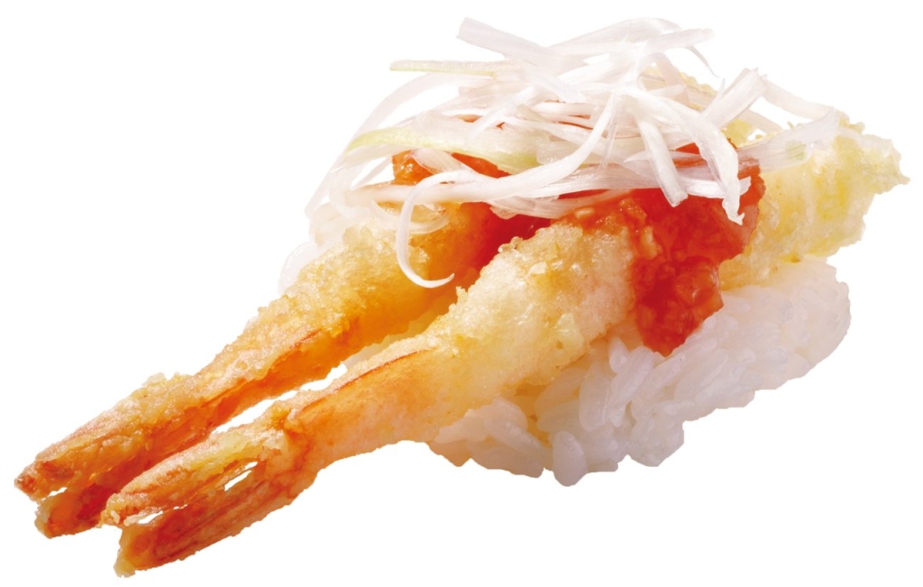 はま寿司「えび天握り シャキシャキ葱チリソース」