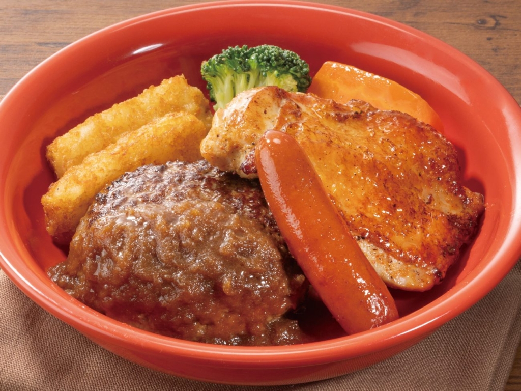 ビーフ100%粗挽き肉厚ステーキ風ハンバーグミックスグリル