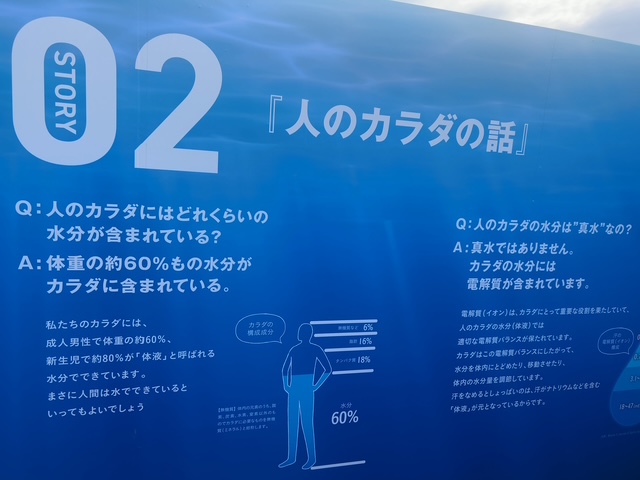 「水分と人のカラダの歴史」やポカリスエットに関する情報を学べるエリア