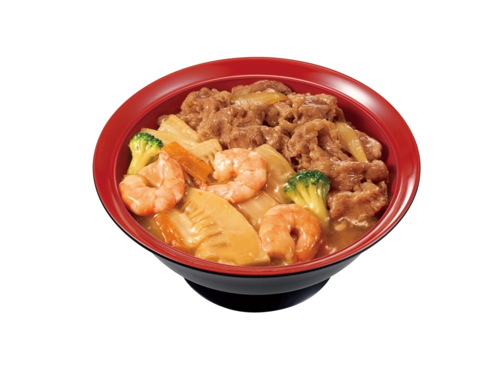 牛あいがけエビ中華丼