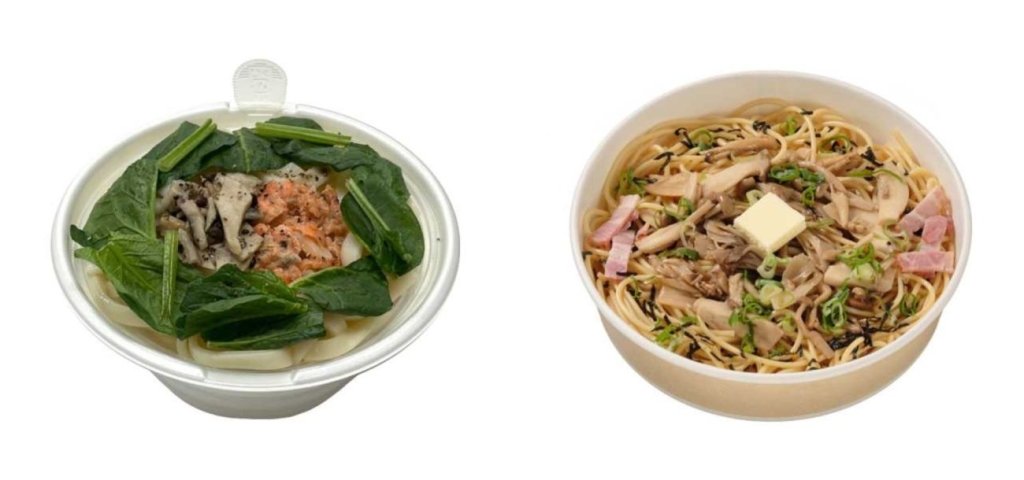 セブン‐イレブン「ちゅるもち 鮭ときのこのクリームうどん」「3種きのこのバター醤油パスタ」