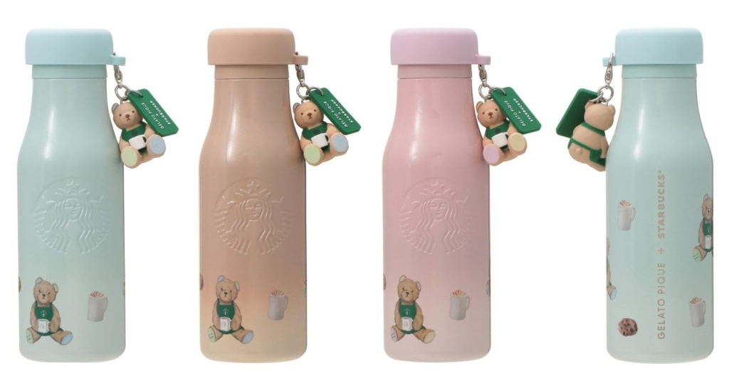 gelato piqueリッドカバーベアチャーム付きステンレスボトル ミントグリーン/モカベージュ/ソフトピンク 473ml