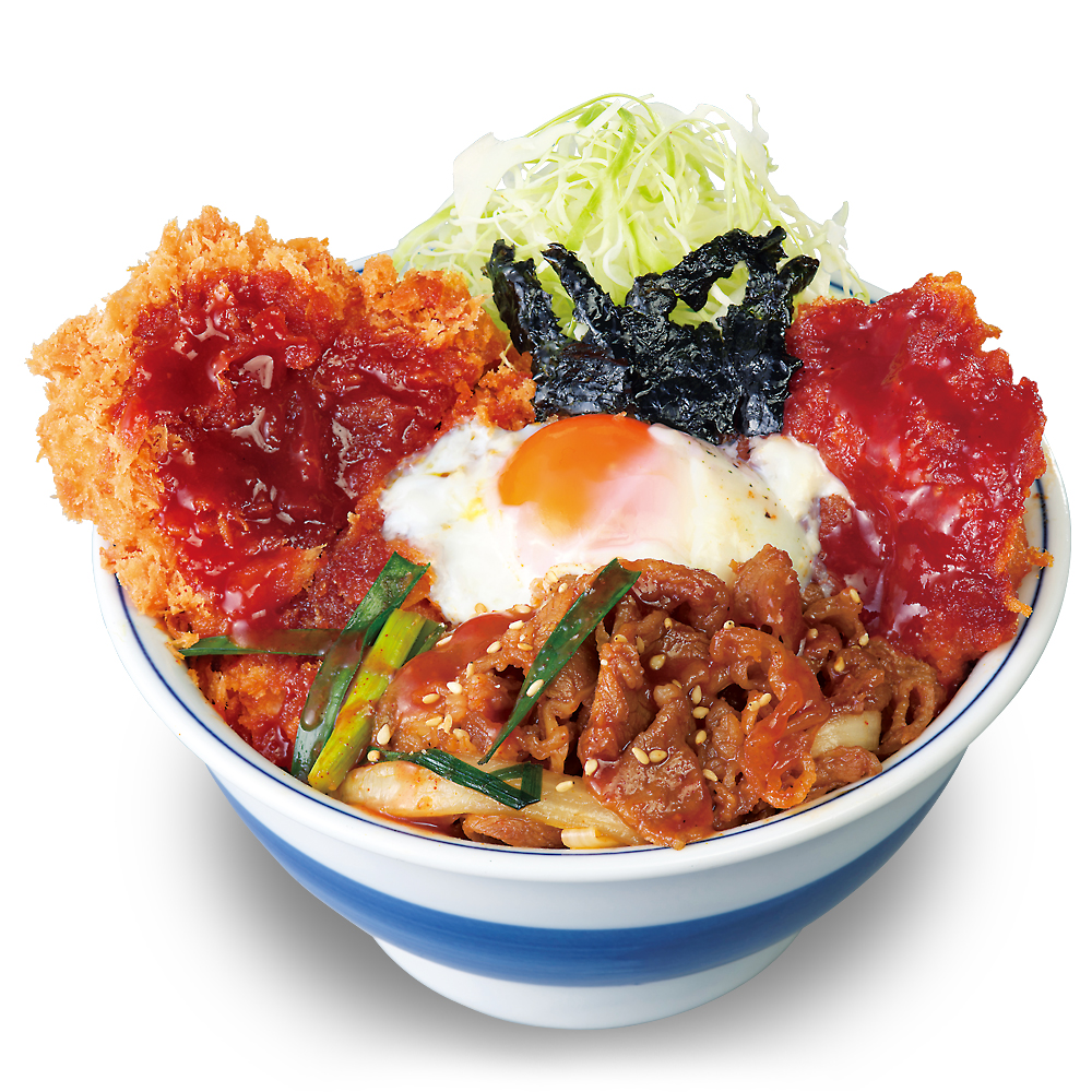 かつや「牛豚鶏のプルコギビビンカツ丼」