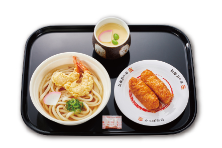 かっぱ寿司「えび天うどん・茶碗蒸し・いなり2個セット」690円(税込)~