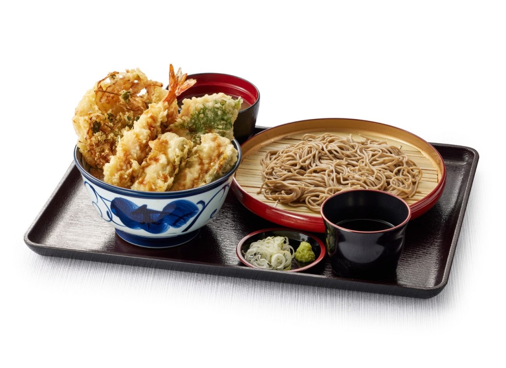 天丼てんや「ツナマヨちくわのまごころ天丼(小)藪そばセット(みそ汁付)」