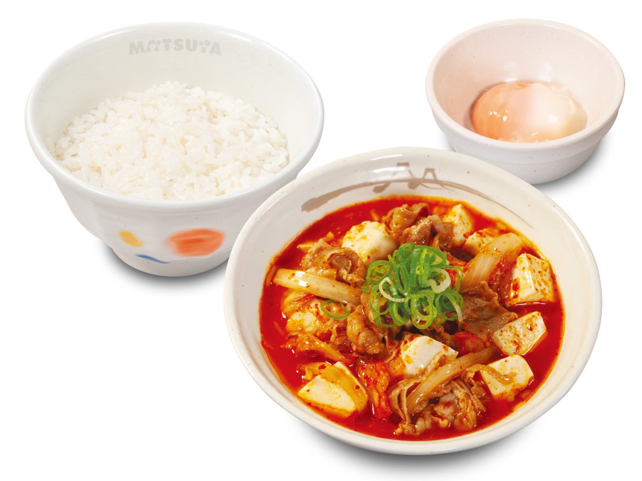 松屋「牛豆腐キムチチゲセット」半熟玉子