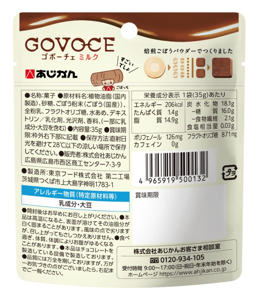 あじかん「GOVOCE ミルク」パッケージ裏面