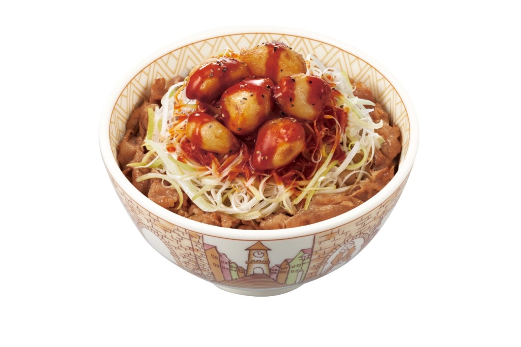 にんにく赤だれ白髪ねぎ牛丼